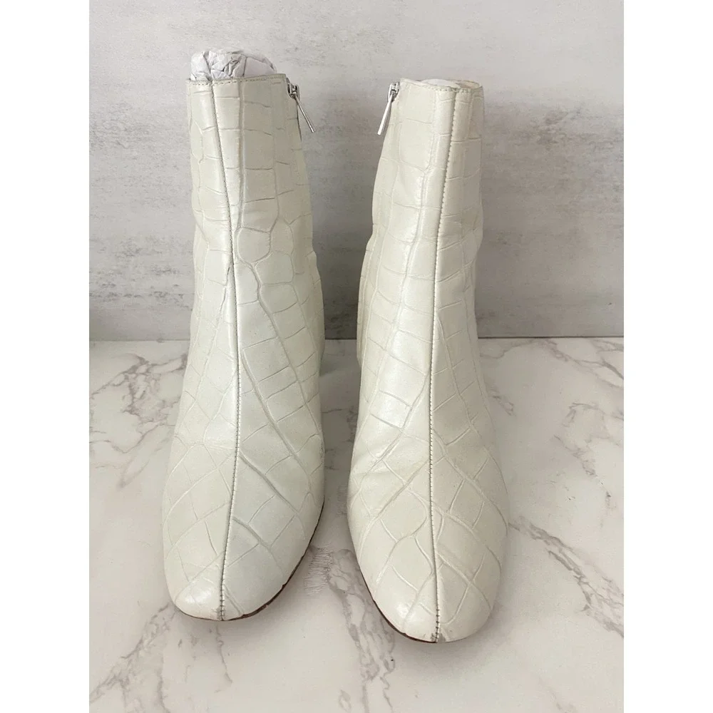 Loeffler Randall Cooper Ankle Boots Women Sz 6.5 Ecru Croc-Embossed Leather